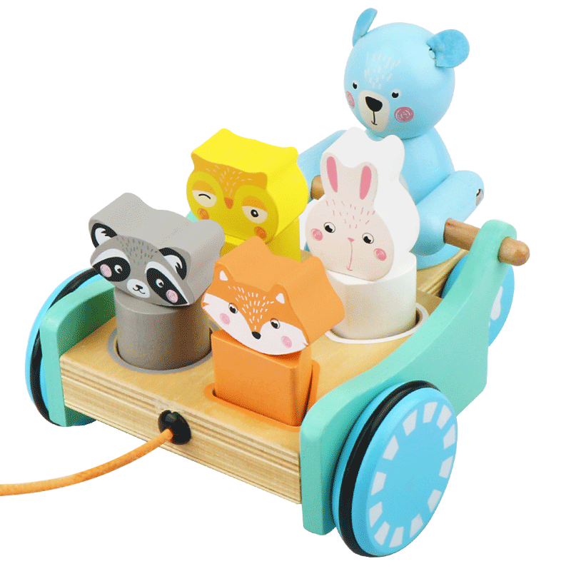  Wooden Toy Cars Pull Along Toy 