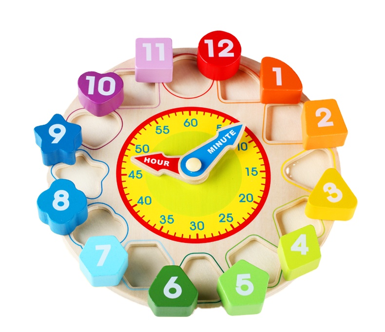 Teaching kids educational wooden time clock 