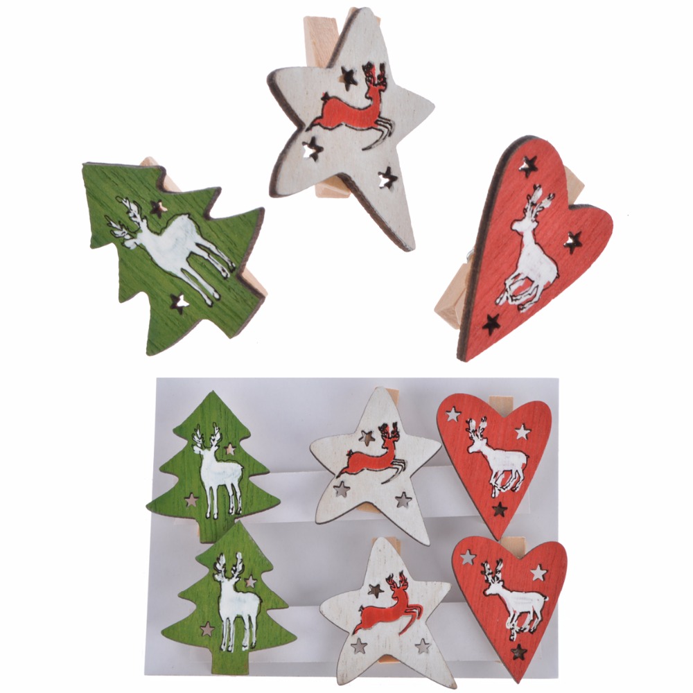 Christmas Wooden Pegs Paper Clips 