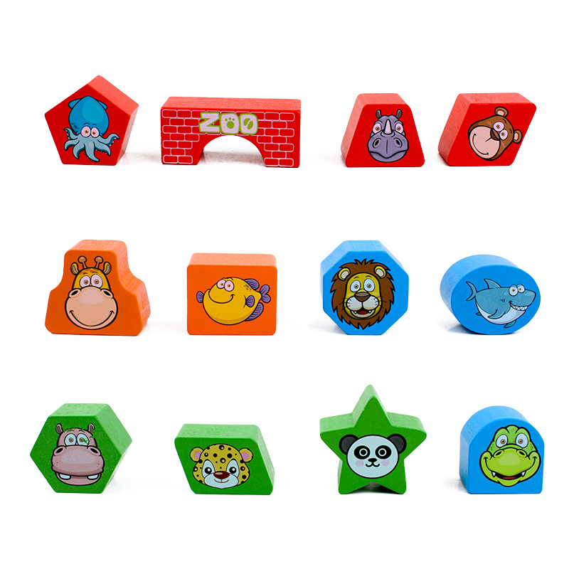 Wooden Cartoon colorful Intelligence Box Building Block Geometric Shape Matching Toy for Kids 