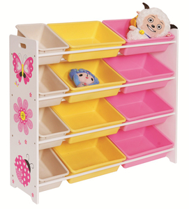 wooden kid's toy storage shelf