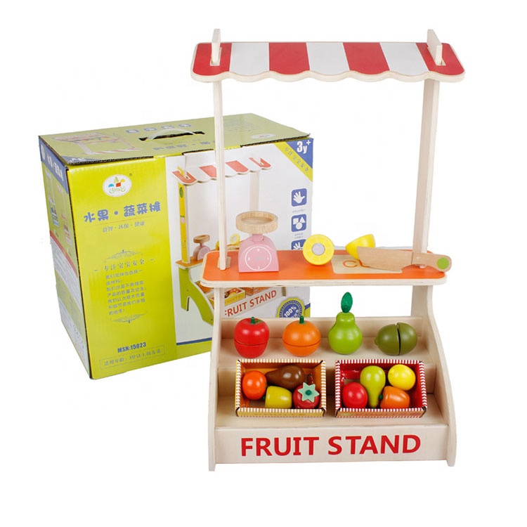 Wholesale Cosplay Kids Wooden Market Shop Pretend Play Combined Toys Vegetable Stall Cutting Toys 