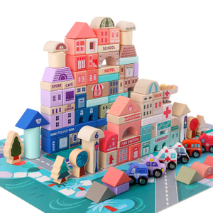 115 Pcs Kids Toys Wooden Toys City Traffic Scenes Geometric Shape Assembled Building Blocks 