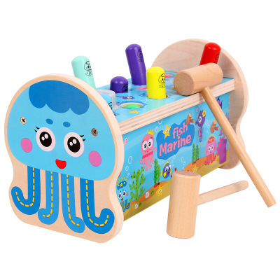  children educational sea animals wooden hammer toy for kids 
