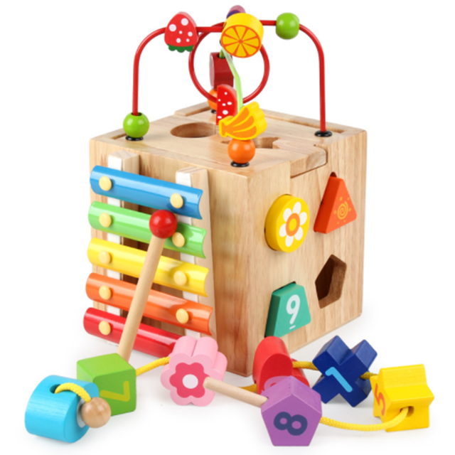  Wooden Material Activity Box Beaded Multi-Function Four-Sided Treasure Box 