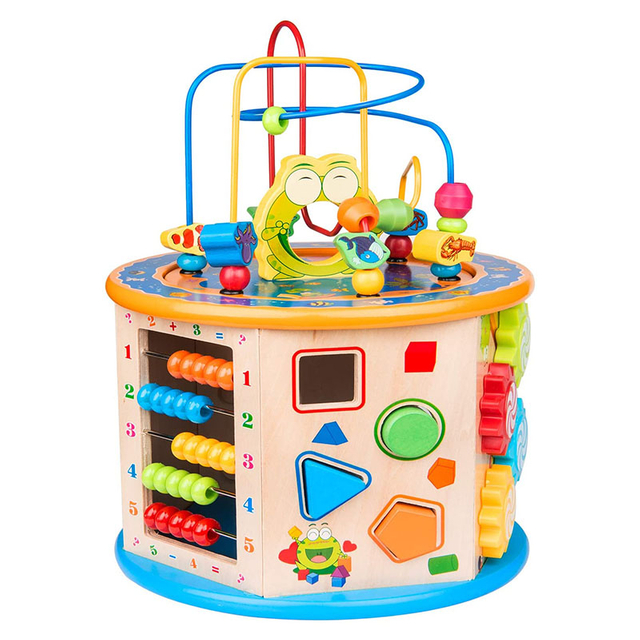 multi-functional intelligence treasure box toys puzzle cube big bead wooden toys 