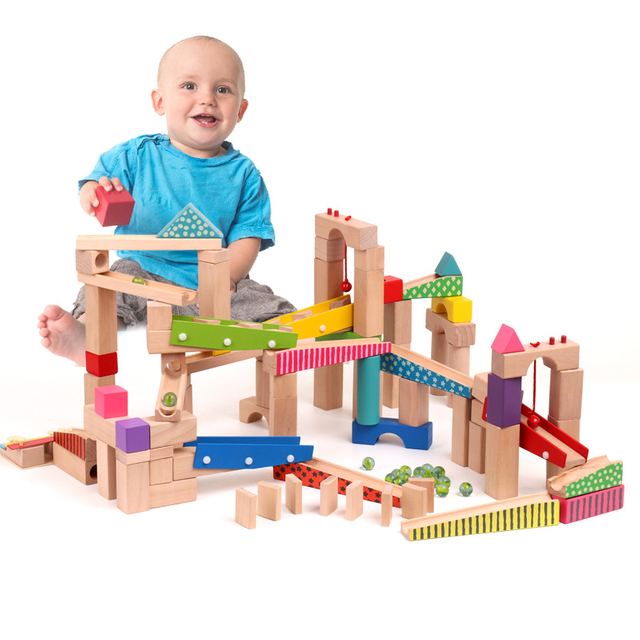 100pcs Wooden Marble Run Track Toy 