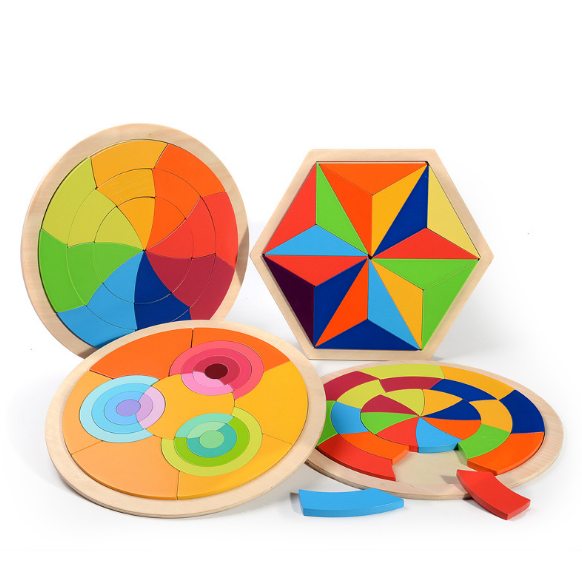 Montessori educational wooden stacking rainbow building block toy 